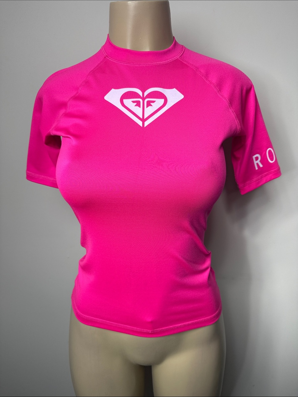 Roxy Bright Pink Short-Sleeve Rash Guard with White Logo